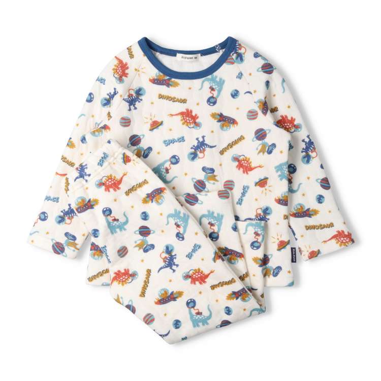 Space dinosaur print long sleeve quilted pajamas