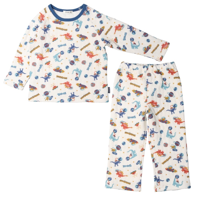 Space dinosaur print long sleeve quilted pajamas