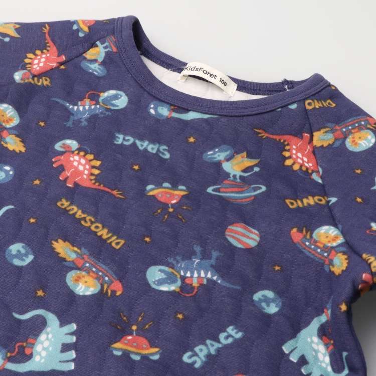 Space dinosaur print long sleeve quilted pajamas