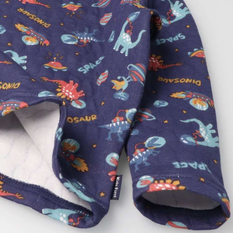 Space dinosaur print long sleeve quilted pajamas