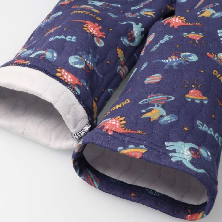 Space dinosaur print long sleeve quilted pajamas