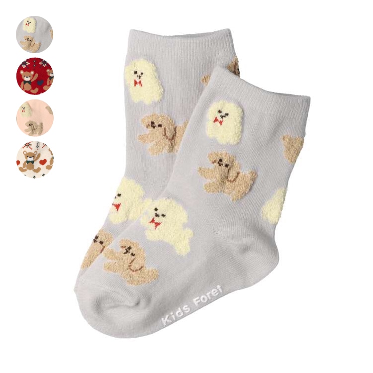 Bear and Poodle Crew Socks (Grey, 20cm)