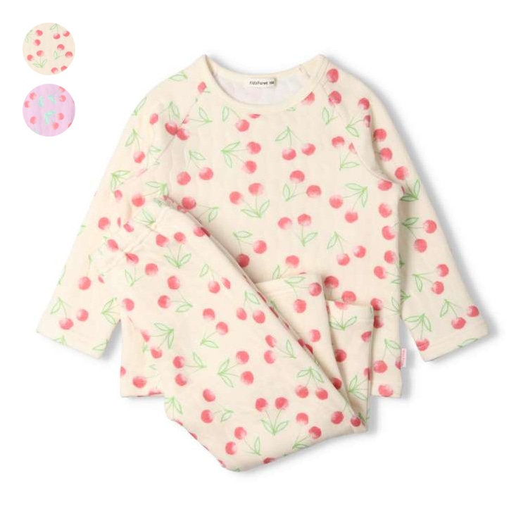 Cherry print long sleeve quilted pajamas