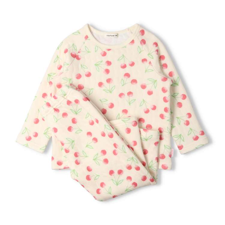 Cherry print long sleeve quilted pajamas