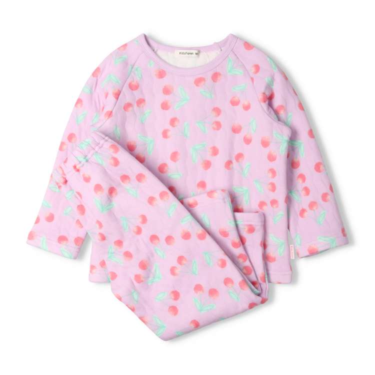 Cherry print long sleeve quilted pajamas