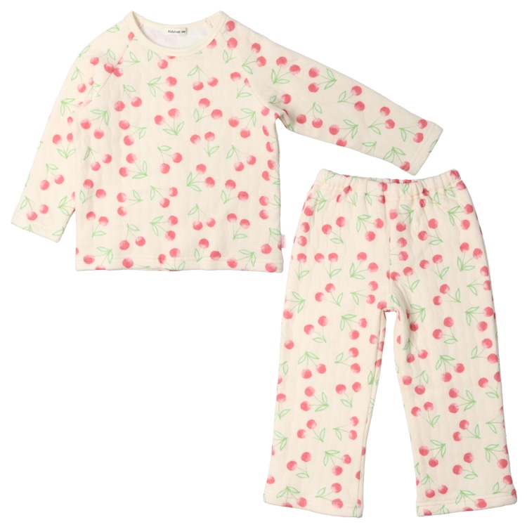 Cherry print long sleeve quilted pajamas