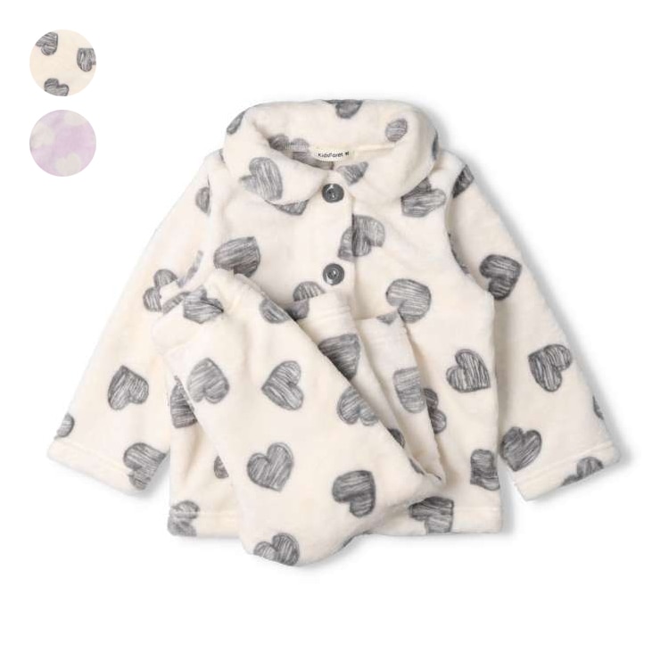 Heart pattern fleece pajamas (black, 130cm)