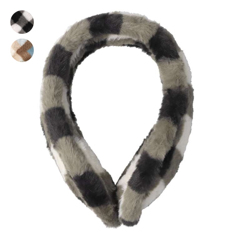 Fluffy checkered faux fur earmuffs