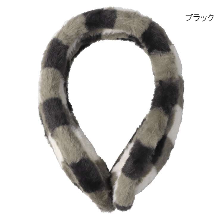 Fluffy checkered faux fur earmuffs