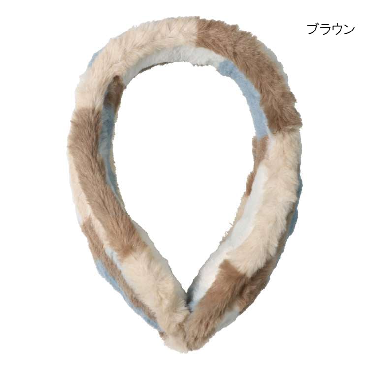 Fluffy checkered faux fur earmuffs