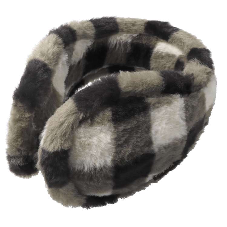 Fluffy checkered faux fur earmuffs