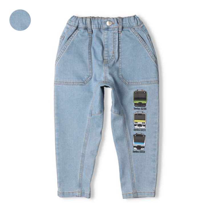 Denim pants with train print