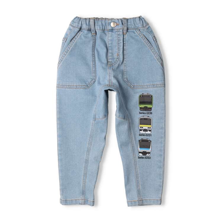 Denim pants with train print