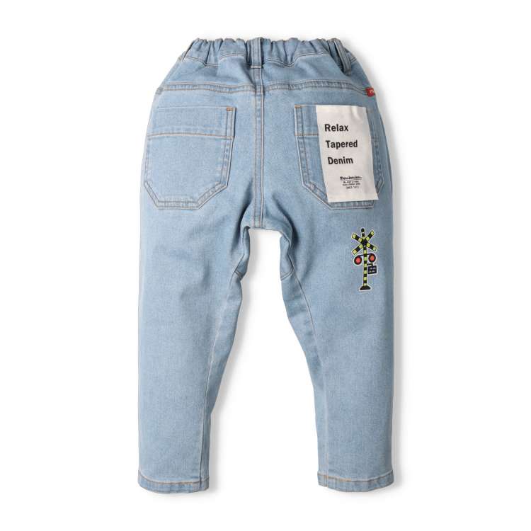 Denim pants with train print