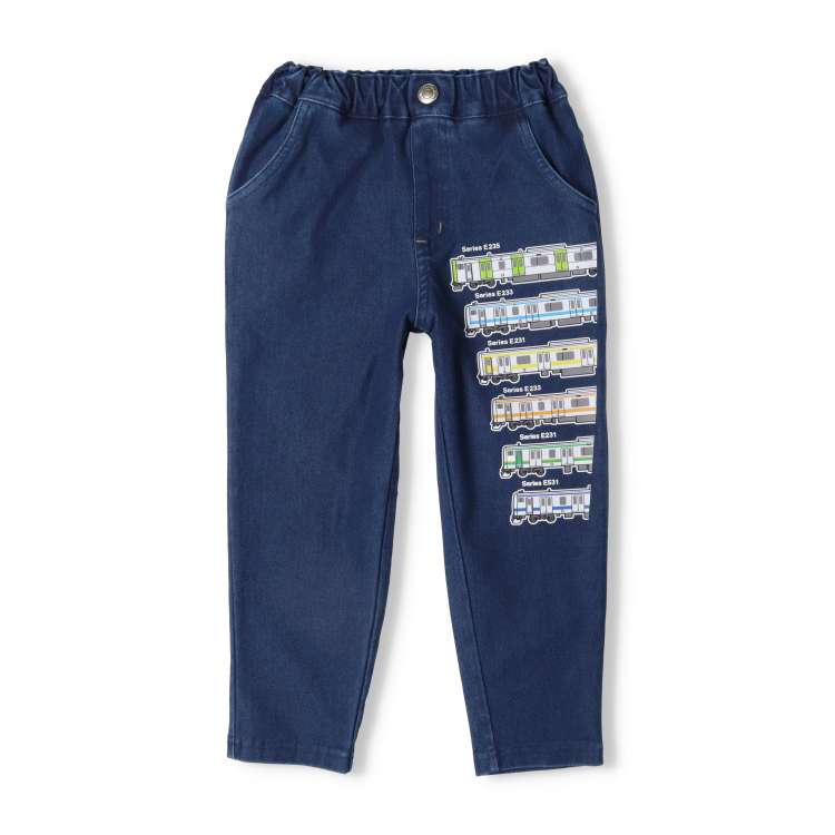 Train print denim knit pants