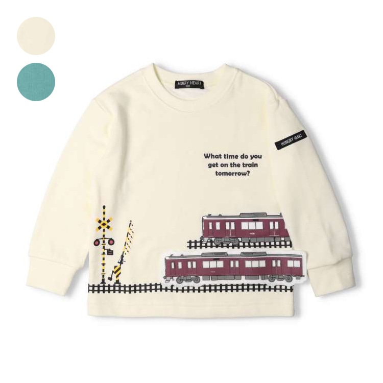 Hankyu train print overflowing fleece sweatshirt (green, 120cm)