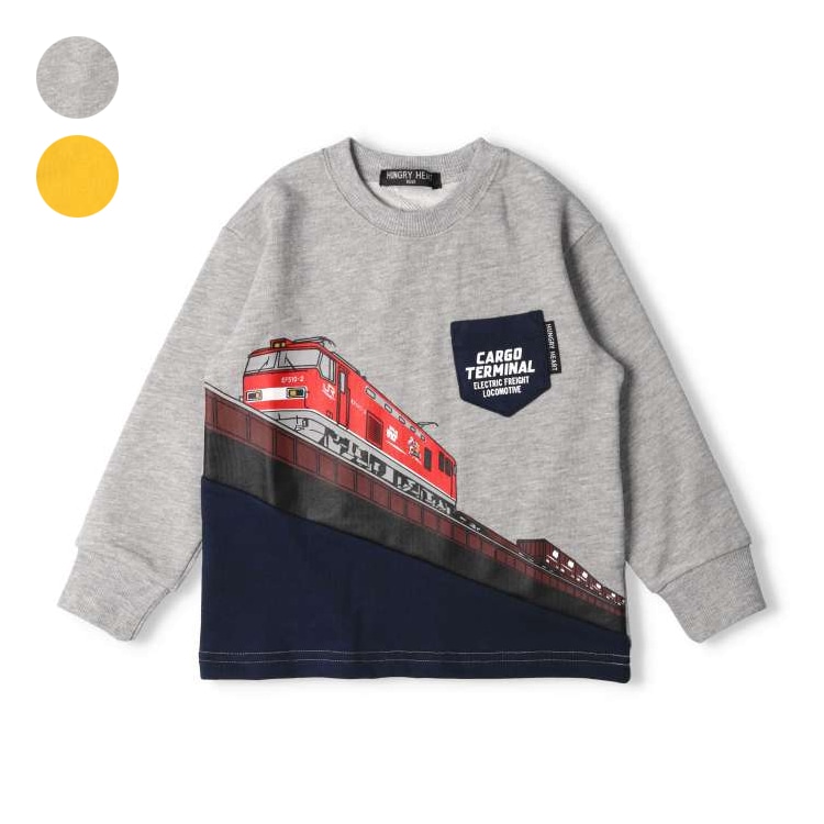 JR freight train print fleece sweatshirt (gray, 100cm)