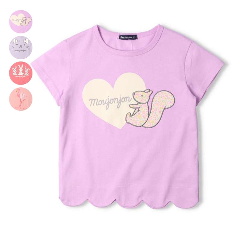 Short-sleeved T-shirt with scalloped hem and animal print (Flamingo, 100cm)