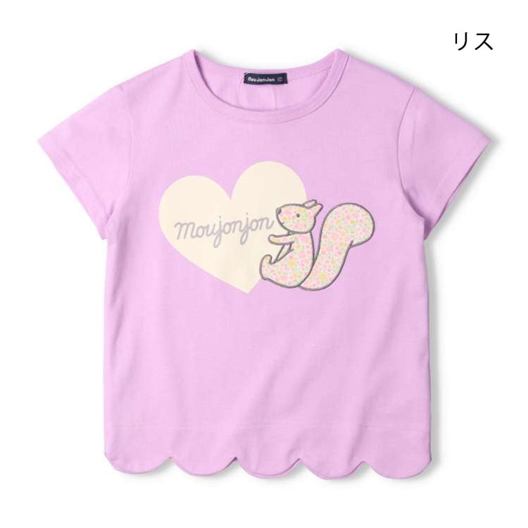 裾スカラップ動物プリント半袖Tシャツ