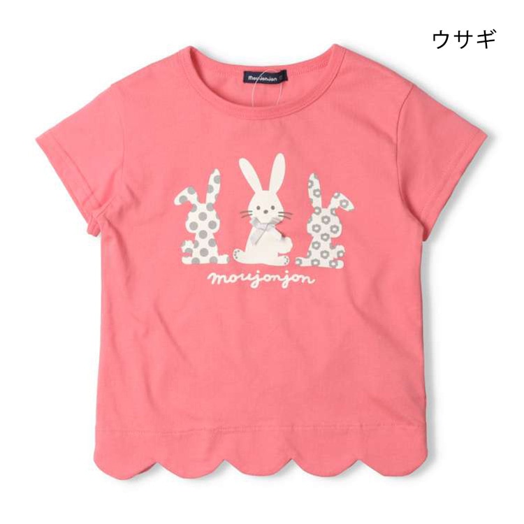 裾スカラップ動物プリント半袖Tシャツ