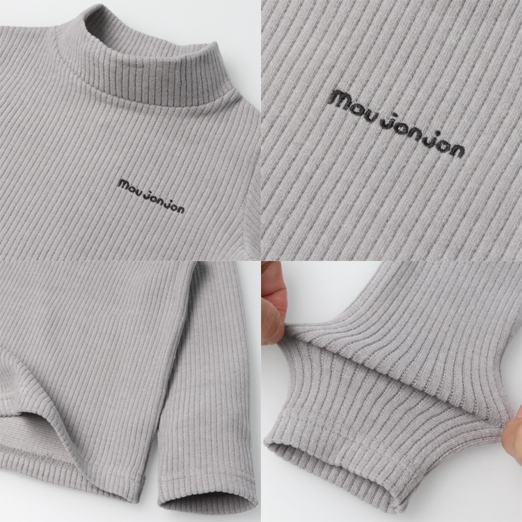 Knit corduroy high neck long sleeve T-shirt