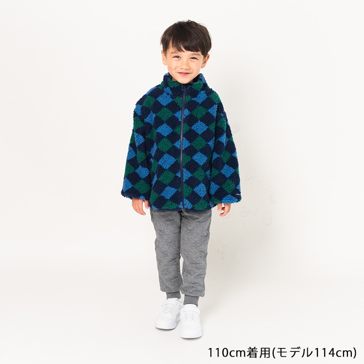 3-color switching argyle pattern boa jacket