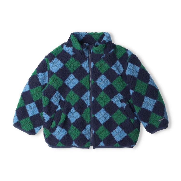 3-color switching argyle pattern boa jacket