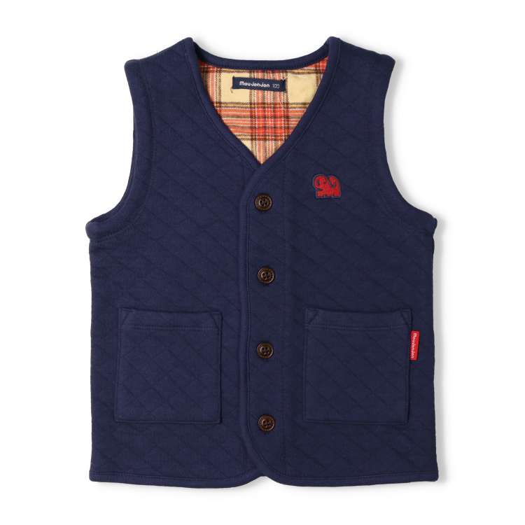 Knitted quilt vest with embroidered elephants