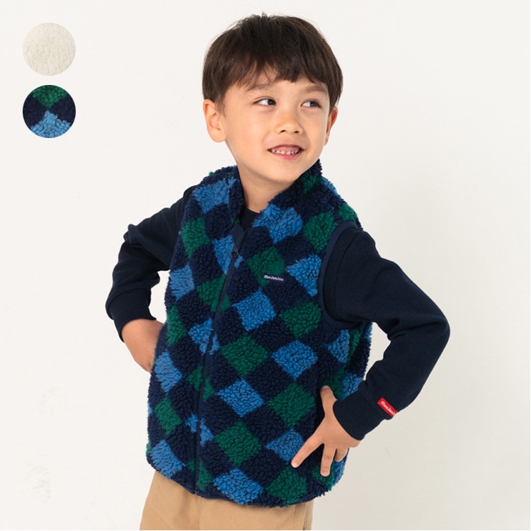 Argyle pattern/plain reversible boa vest