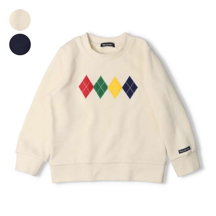 Argyle embroidered fleece sweatshirt (off-white, 100cm)