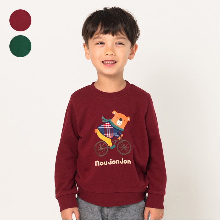 Fleece sweatshirt with bear print applique (wine red, 110cm)