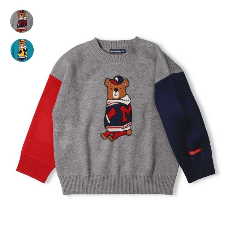 Bear-knitted washable knit sweater