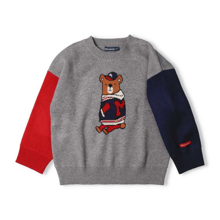 Bear-knitted washable knit sweater