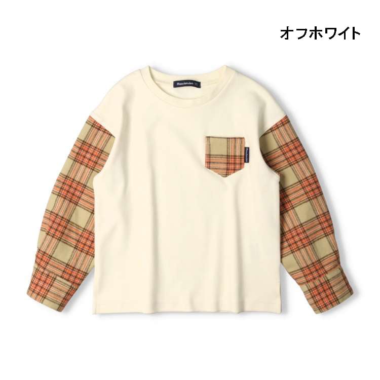 Tartan check sleeve change long sleeve T-shirt