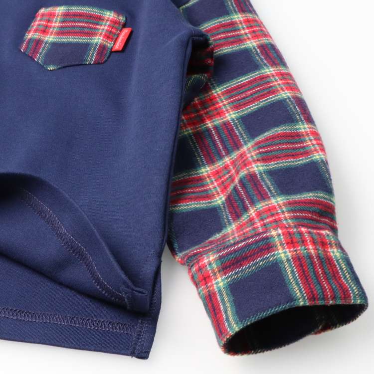 Tartan check sleeve change long sleeve T-shirt