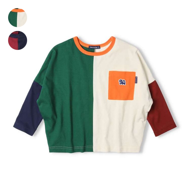 Color-switched wide long-sleeved T-shirts