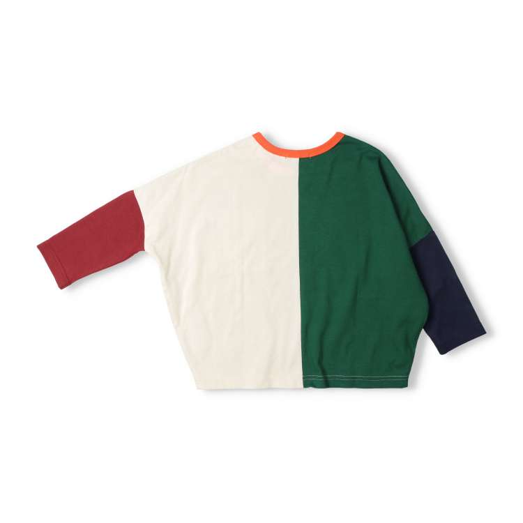 Color-switched wide long-sleeved T-shirts