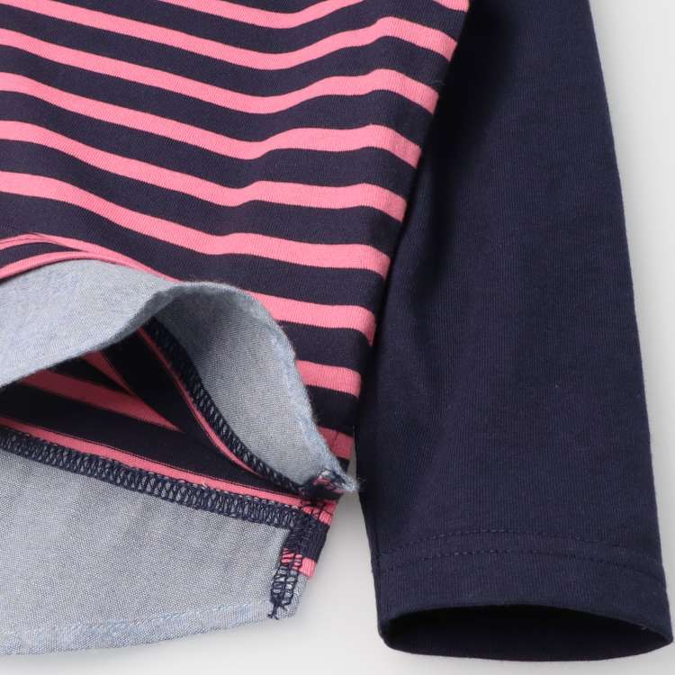 Layered long-sleeved T-shirt with striped pattern