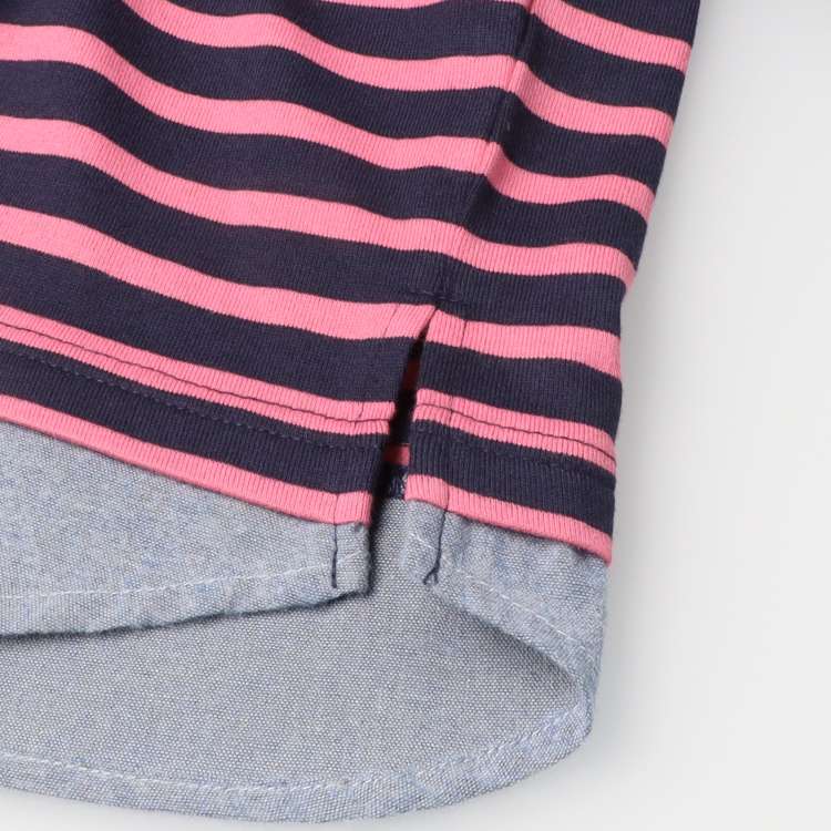 Layered long-sleeved T-shirt with striped pattern