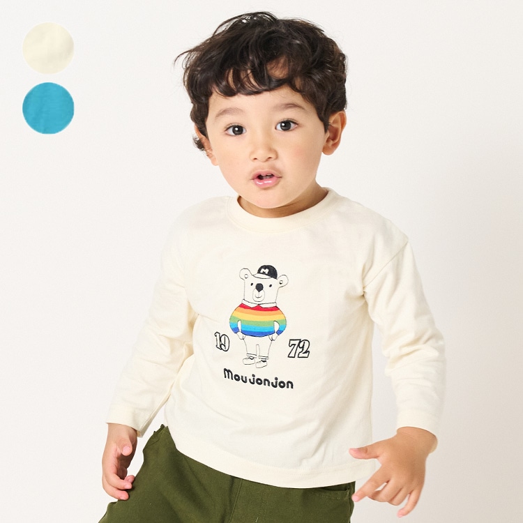 Bear and rainbow embroidered long sleeve T-shirt