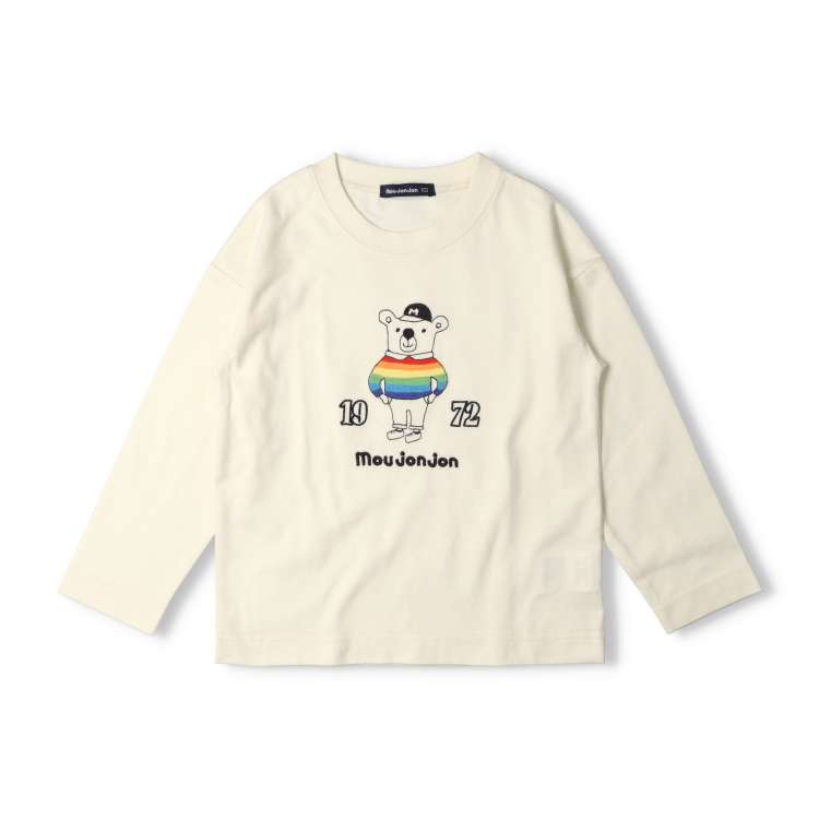 Bear and rainbow embroidered long sleeve T-shirt