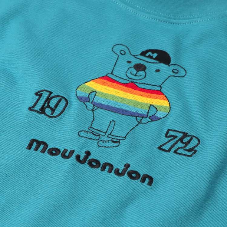 Bear and rainbow embroidered long sleeve T-shirt