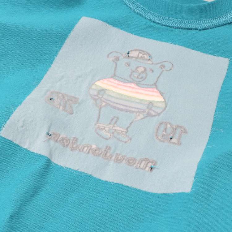 Bear and rainbow embroidered long sleeve T-shirt