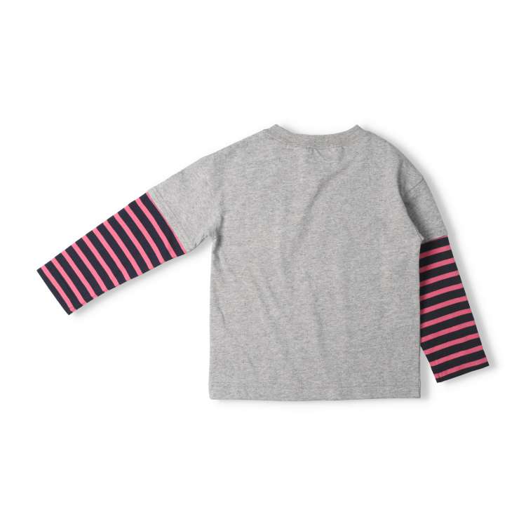 Layered long-sleeved T-shirt with striped sleeves