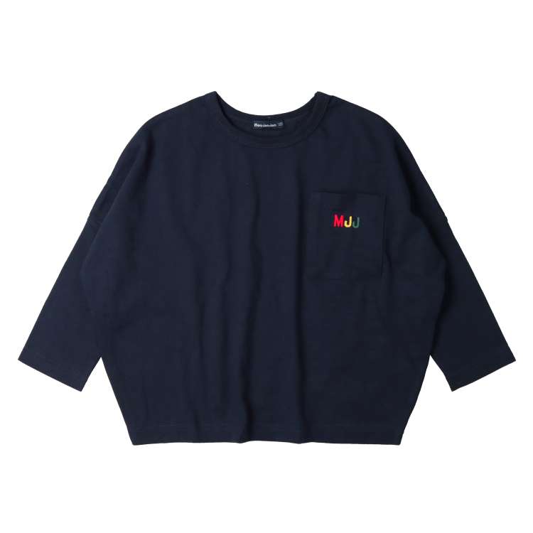 Back printed logo embroidered wide long sleeve T-shirt