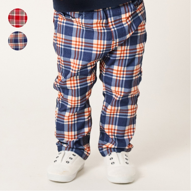 Checkered fluffy fleece twill pants (navy, 100cm)