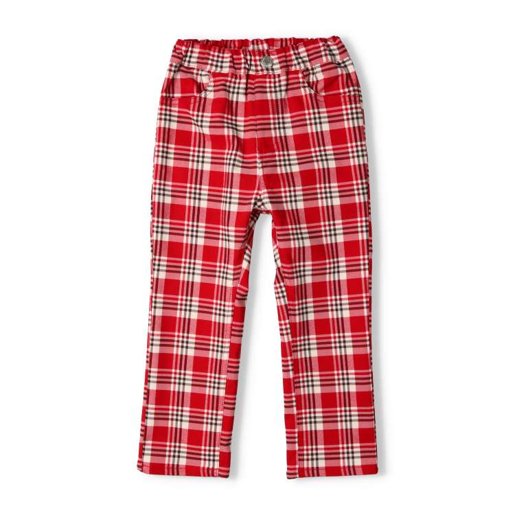 Check pattern fluffy fleece twill pants