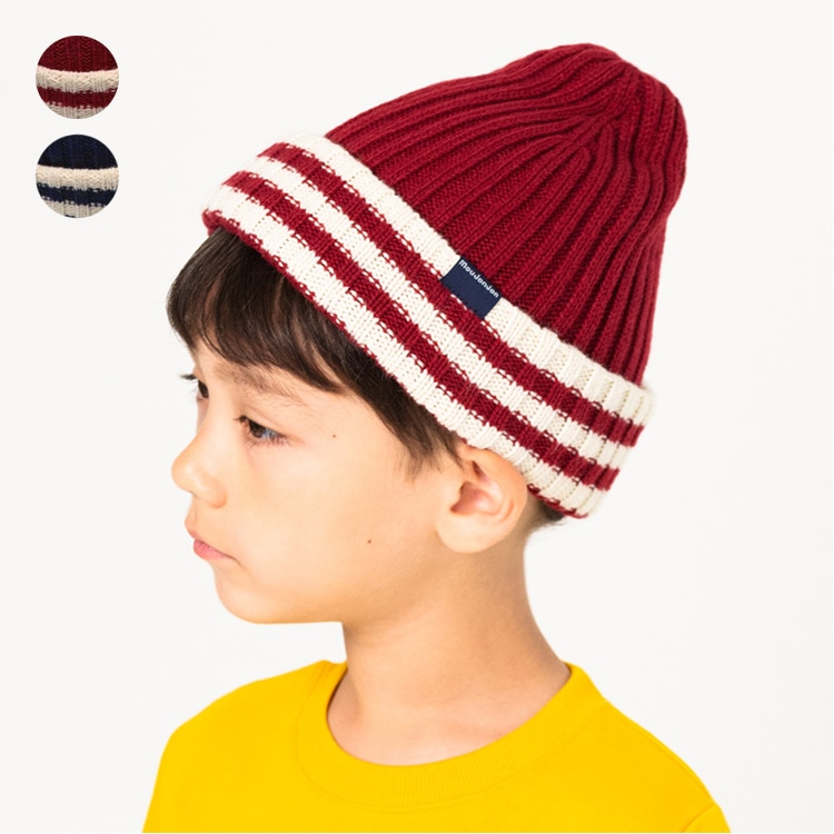 Line Rib Knit Cap (Navy, 53cm)