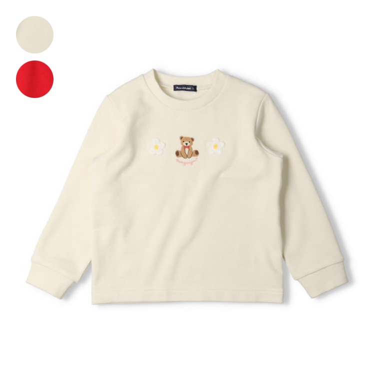 Fleece sweatshirt with embroidered bear and flower motif