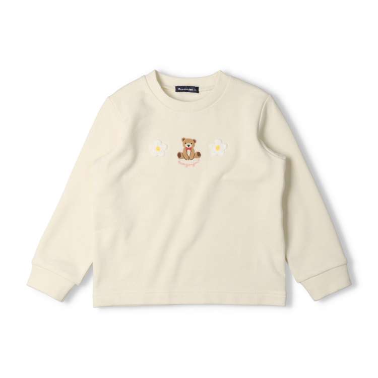 Fleece sweatshirt with embroidered bear and flower motif